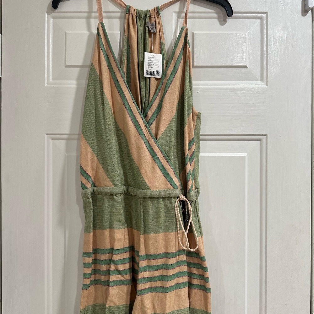 Urban Outfitters Ecote Green and Tan Romper Wrap-Style V-Neck
